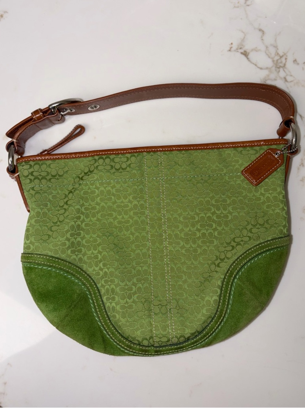 RARE Authentic Coach Vintage 2007 Signature & Suede Green Hobo Shoulder Bag